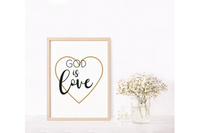 God Is Love Wall Art, Minimalist Heart, Christian Love Print