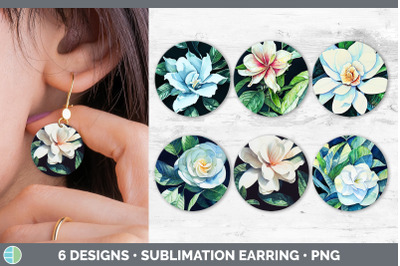 Gardenias Round Earring | Sublimation Designs Bundle