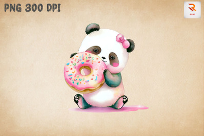 Cute Panda Loves Donut Clipart