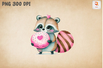 Cute Racoon Loves Donut Clipart