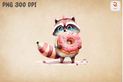 Cute Racoon Loves Donut Clipart 4