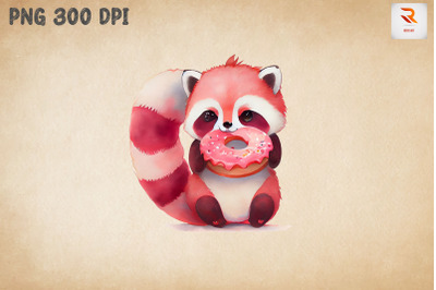 Cute Red Panda Loves Donut Clipart 2