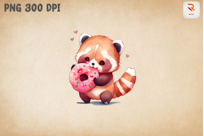 Cute Red Panda Loves Donut Clipart 3