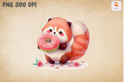 Cute Red Panda Loves Donut Clipart 5