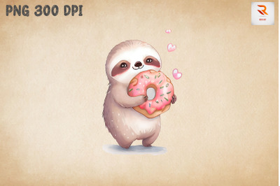 Cute Sloth Loves Donut Clipart