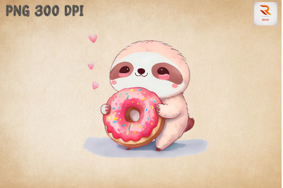 Cute Sloth Loves Donut Clipart 2