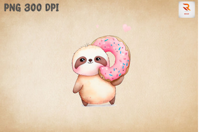 Cute Sloth Loves Donut Clipart 3