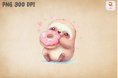 Cute Sloth Loves Donut Clipart 4