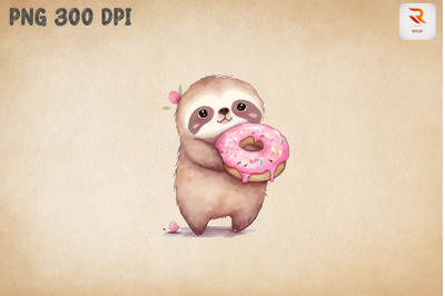 Cute Sloth Loves Donut Clipart 5