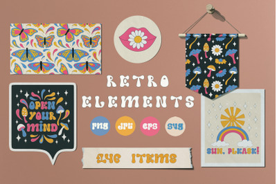 Retro 70s Style Elements Set Clipart
