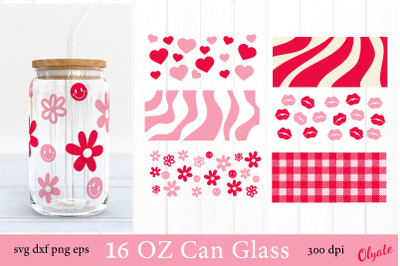 Valentines Can Glass Wrap SVG. Retro Love 16 OZ Can Glass