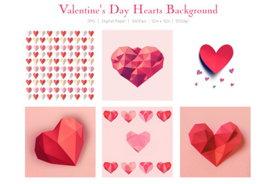 Valentine&#039;s Day Hearts Background Digital Paper.