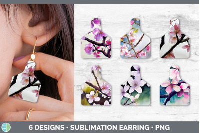 Cherry Blossoms Cow Tag Earring | Sublimation Cattle Ear Tag