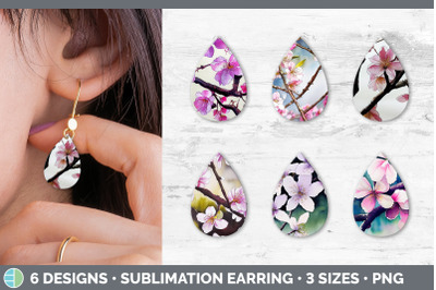 Cherry Blossoms Teardrop Earring | Sublimation Designs Bundle