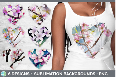 Cherry Blossoms Heart Distressed Clipart