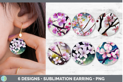 Cherry Blossoms Round Earring | Sublimation Designs Bundle