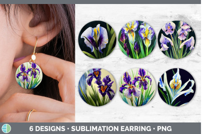 Irises Round Earring | Sublimation Designs Bundle