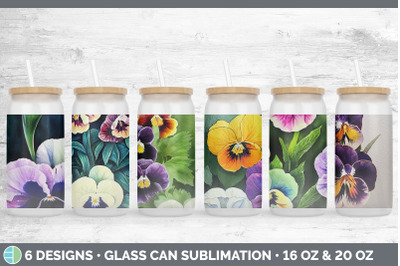 Pansies Glass Can | Sublimation Beer Mason Jar