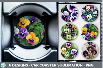 Pansies Car Coaster | Sublimation Designs Bundle