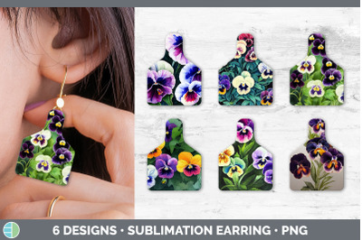 Pansies Cow Tag Earring | Sublimation Cattle Ear Tag