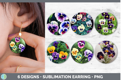 Pansies Round Earring | Sublimation Designs Bundle