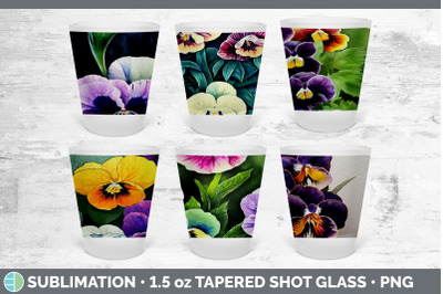 Pansies Shot Glass Sublimation | Shot Glass 1.5oz Tapered