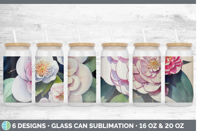 Camellias Glass Can | Sublimation Beer Mason Jar