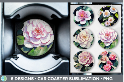 Camellias Car Coaster | Sublimation Designs Bundle