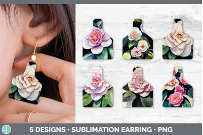 Camellias Cow Tag Earring | Sublimation Cattle Ear Tag