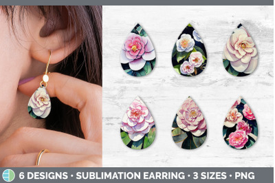 Camellias Teardrop Earring | Sublimation Designs Bundle