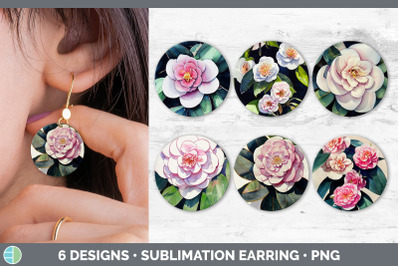 Camellias Round Earring | Sublimation Designs Bundle