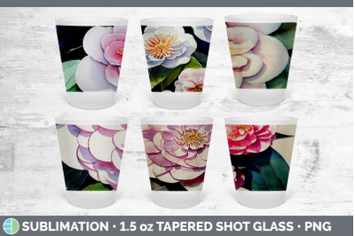 Camellias Shot Glass Sublimation | Shot Glass 1.5oz Tapered