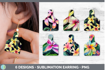 Plumerias Cow Tag Earring | Sublimation Cattle Ear Tag