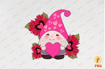 Cute Gnome &amp;amp; Heart Sunflowers Valentine