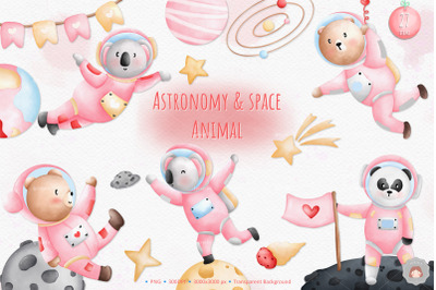 Cute Animals in Astronomy and Space Valentine