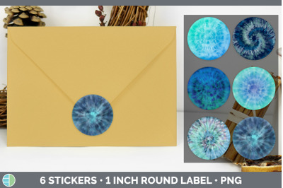 Blue Tie Dye Stickers | Sticker 1in Round Labels PNG Designs