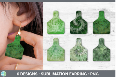 Green Tie Dye Cow Tag Earring | Sublimation Cattle Ear Tag