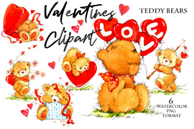 Cute Teddy Bear watercolor Clipart