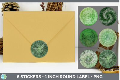 Green Tie Dye Stickers | Sticker 1in Round Labels PNG Designs