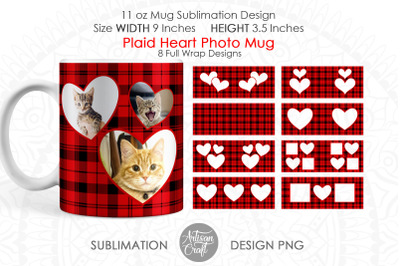 Photo mug designs, red plaid, 11oz photo mug wrap, heart frame