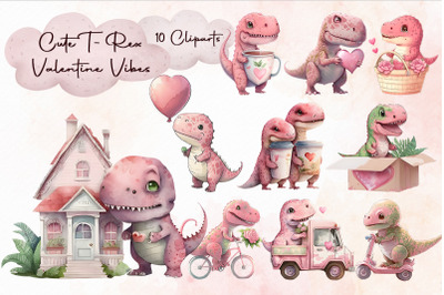 Cute Valentine T-Rex Cliparts Bundle