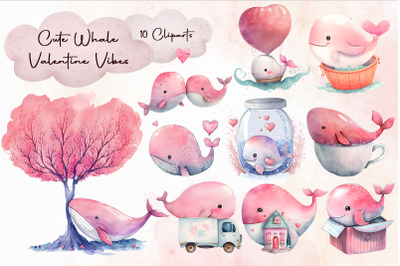 Cute Valentine Whale Cliparts Bundle