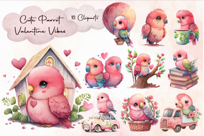 Cute Valentine Parrot Cliparts Bundle