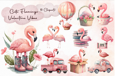 Cute Valentine Flamingo Cliparts Bundle