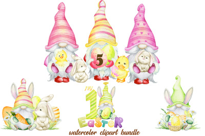 Easter Gnomes Clipart, Bunny Gnome Clipart, Easter Bunny Clipart, East