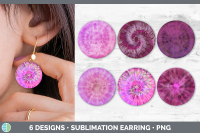 Pink Tie Dye Round Earring | Sublimation Designs Bundle