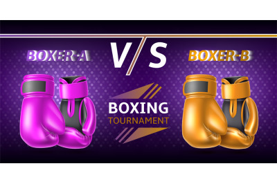 Boxing gloves poster. Realistic fight sport accessories, vs banner, di