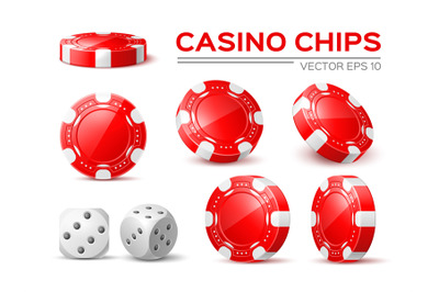 Realistic casino red chips. Gambling accessories collection, different