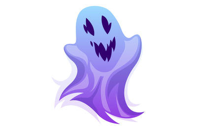 Ghost character. Halloween scary ghostly monster, purple spooks evil f