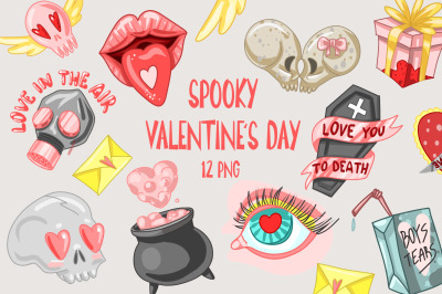 Spooky Valentine clipart, Pastel Goth digital stickers,